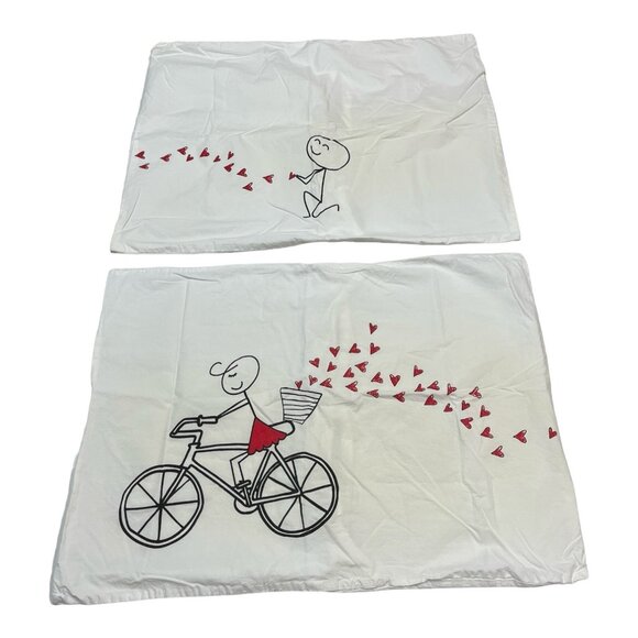 Human Touch Pillow Case Set Standard  Hit by Love Whimsical Bicycle Stick Figure - Picture 2 of 11